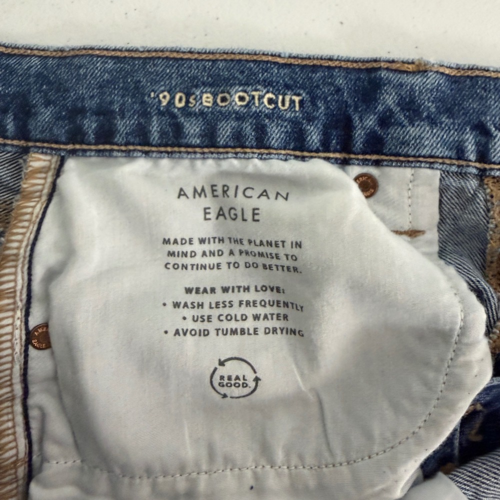 American Eagle 90s Bootcut Jeans Womens 4 Patchwork Multi Blue Denim Grunge - Picture 8 of 11